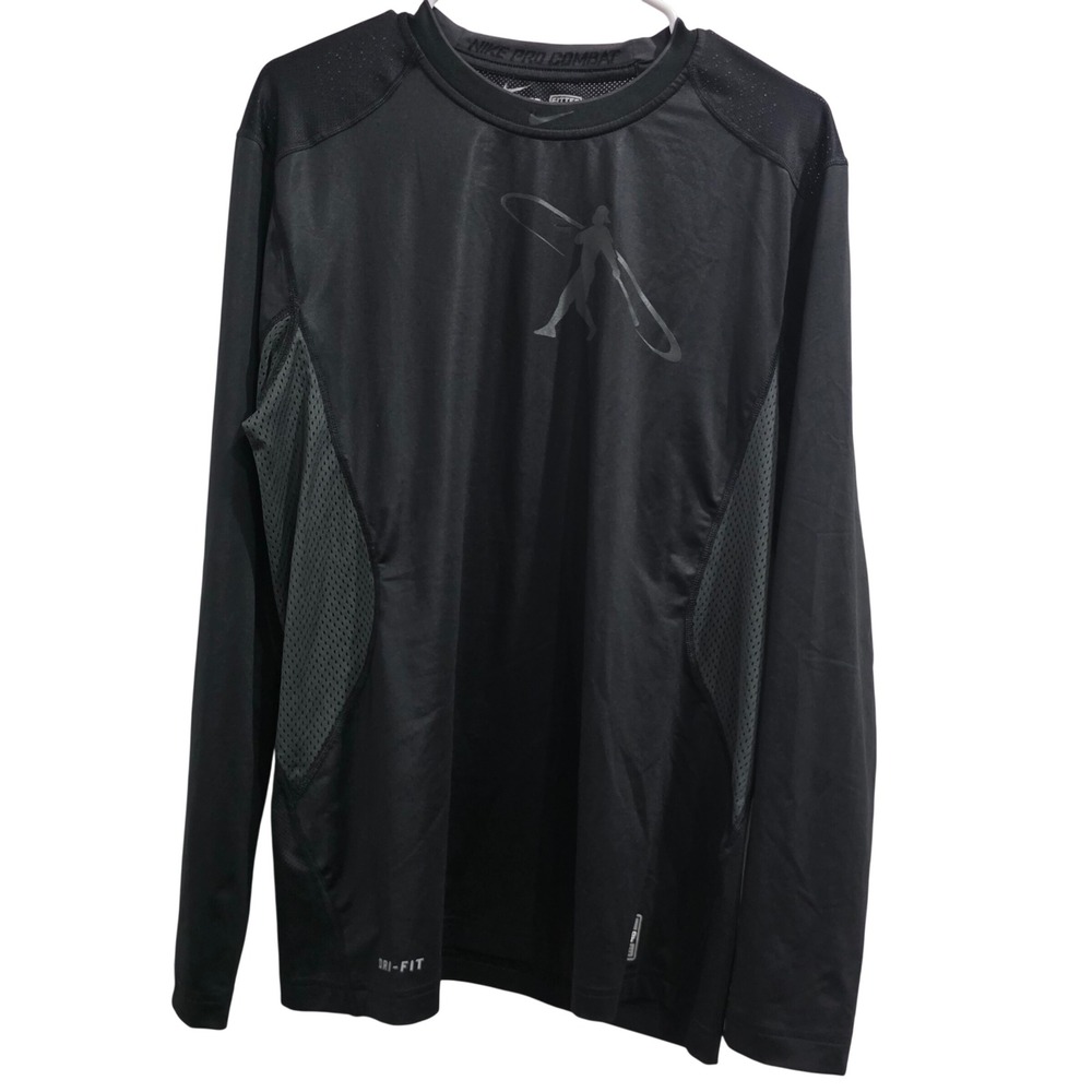 Nike Pro Combat Dri-FIT Baseball Training Shirt Black Long Sleeve Fitted Large